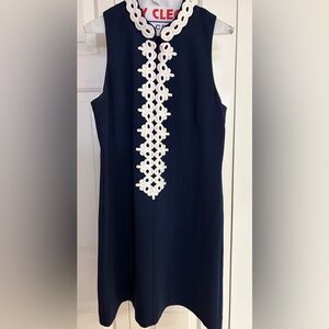 Lilly Pulitzer Navy Shift Dress with White Crochet Trim